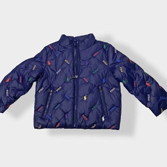 Polo Ralph Lauren Toddler Unisex Navy Logo Quilted Down Jacket size 2T New - Picture 1 of 12